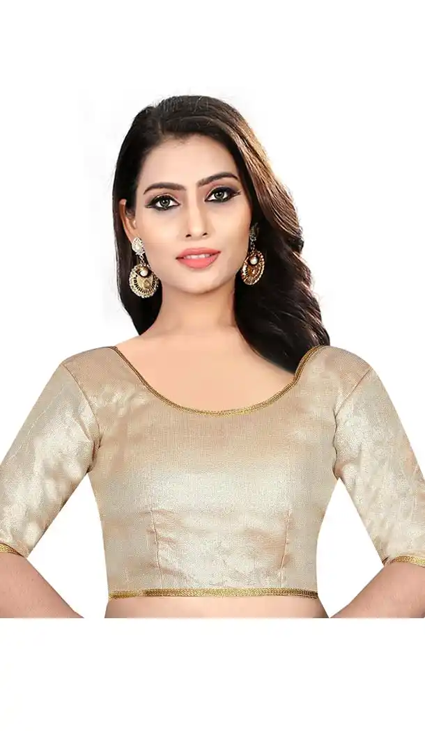 Gold Color Brocade Round Neck Plus Size Readymade Casual Blouse -4563892