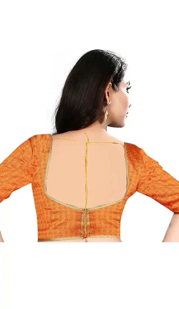 Orange Color Brocade Round Neck Plus Size Readymade Casual Blouse -4563894