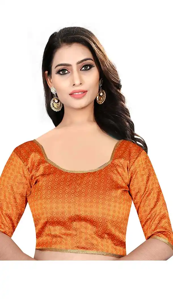 Orange Color Brocade Round Neck Plus Size Readymade Casual Blouse -4563894