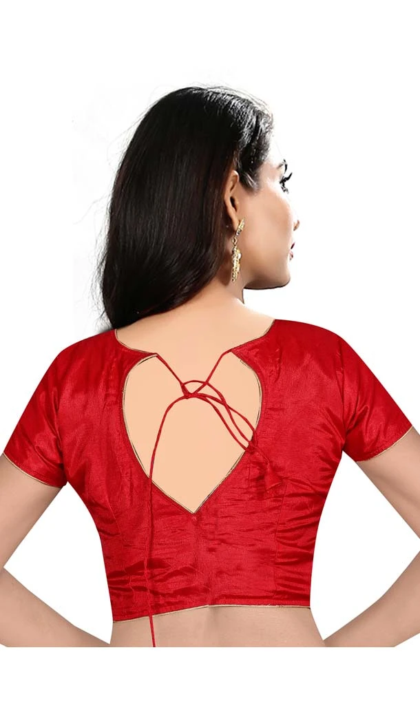 Red Color Raw Silk Fancy Neck Plus Size Readymade Casual Blouse -4583900
