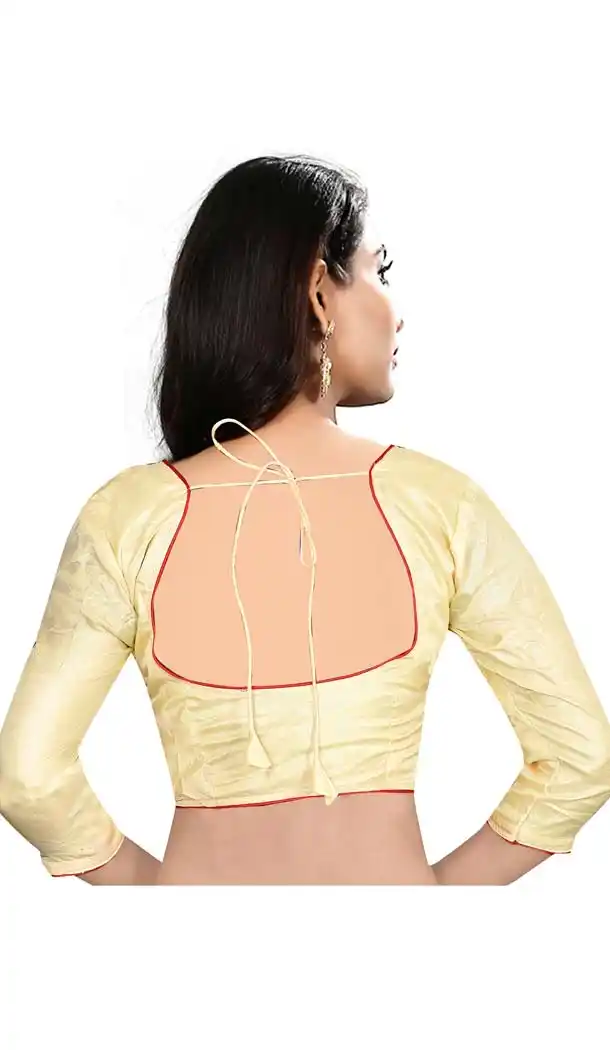 Cream Color Raw Silk Fancy Neck Plus Size Readymade Casual Blouse -4583902