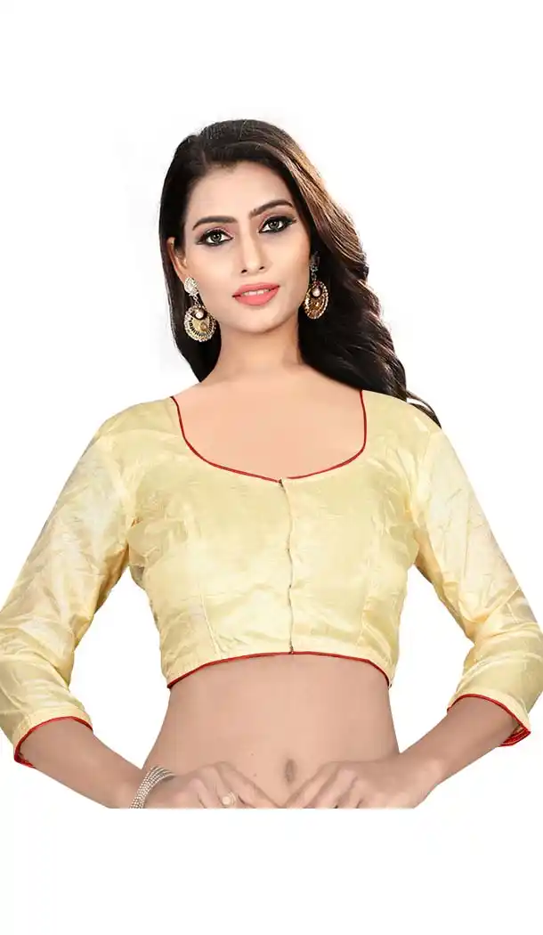 Cream Color Raw Silk Fancy Neck Plus Size Readymade Casual Blouse -4583902