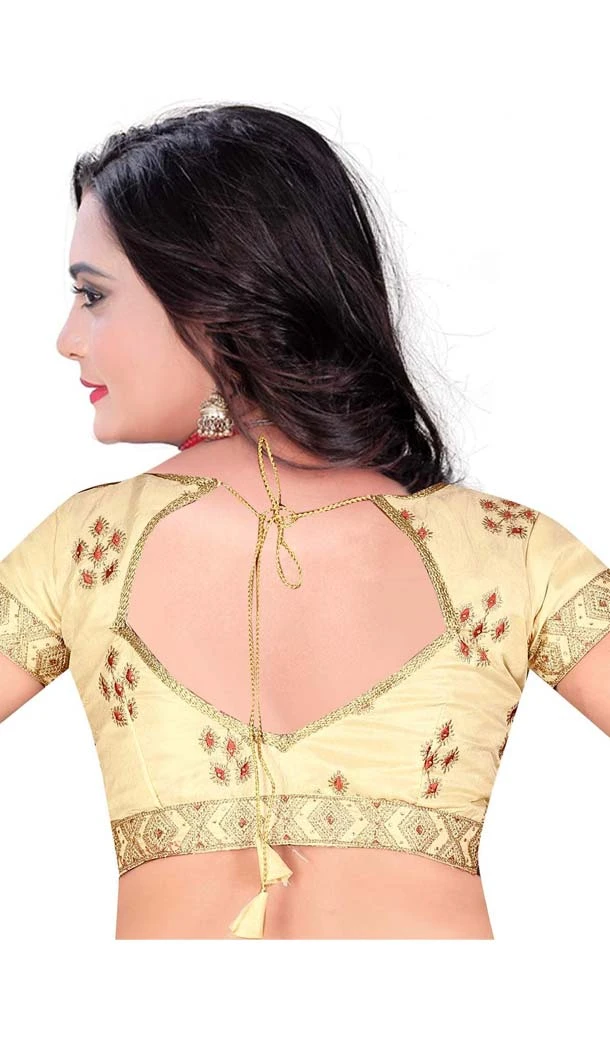 Cream Color Raw Silk Plus Size Readymade Party Blouse -4744040
