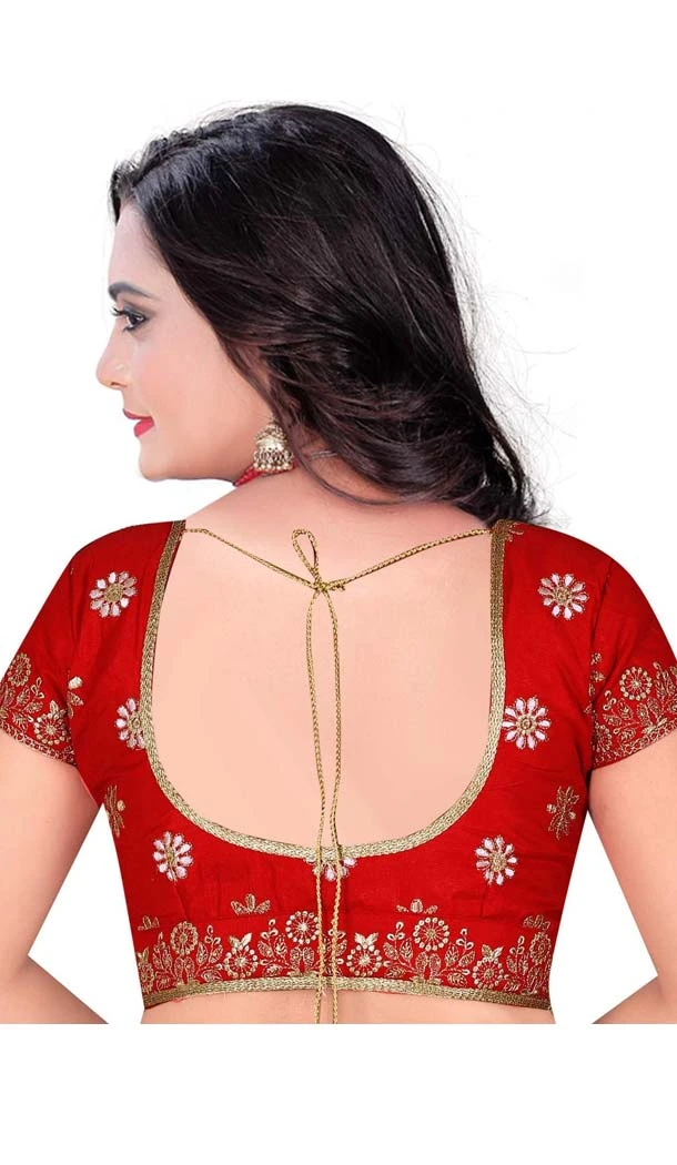 Red Color Raw Silk Plus Size Readymade Party Blouse -4744041