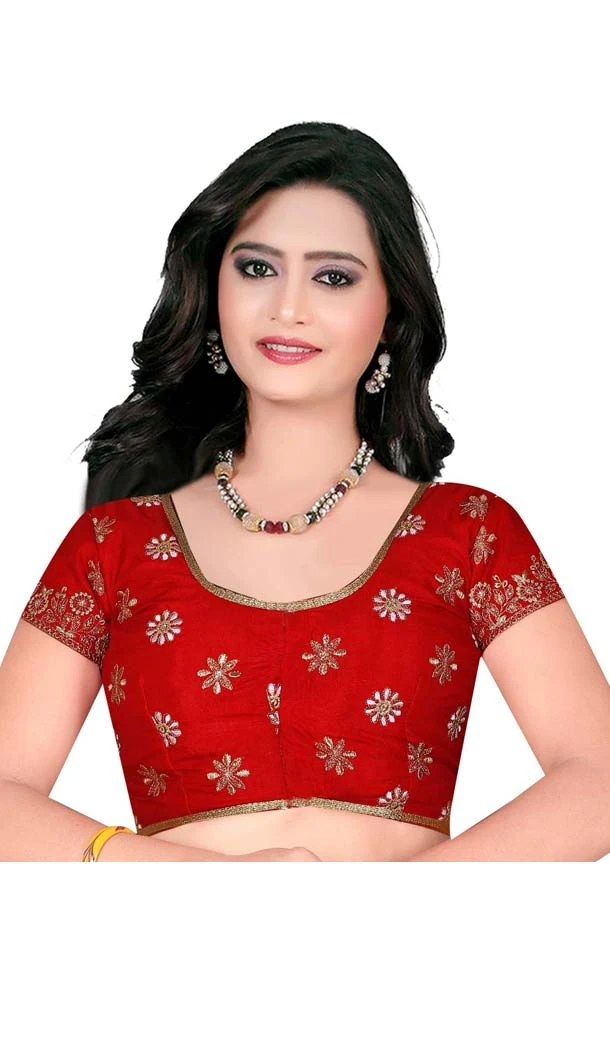 Red Color Raw Silk Plus Size Readymade Party Blouse -4744041