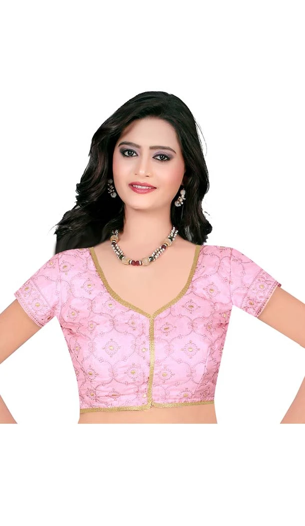 Pink Color Raw Silk Plus Size Readymade Party Blouse -4744044