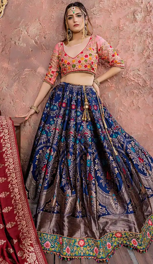Navy Blue Color Banarasi Silk Treditional Designer Lehenga Choli -4774062