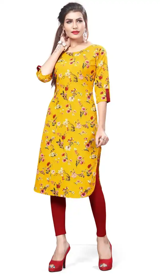 Yellow Color Crape Casual Wear Readymade Kurti -4934222