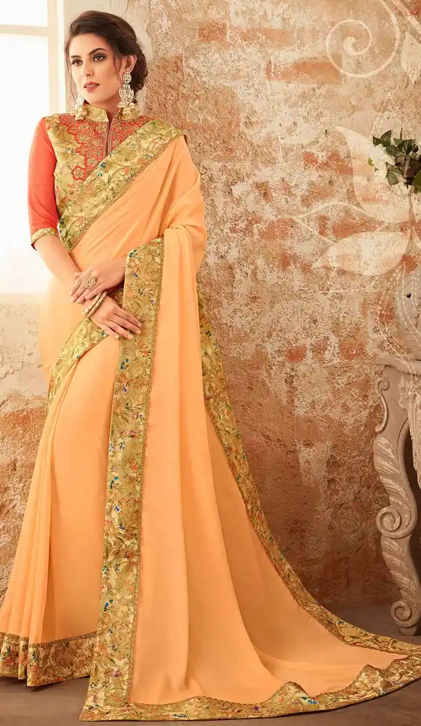 Beige Color Georgette Embroidery Party Wear Sarees -421061842