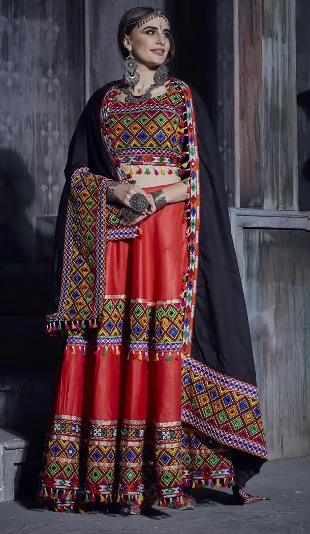 Navratri Special Chaniya Choli in Japanese Cotton Black Red Color  -421161853