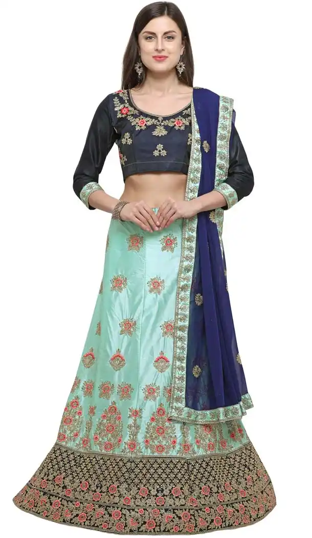 Light Blue Color Satin Silk Embroidery Circular Lehenga Choli -422961999
