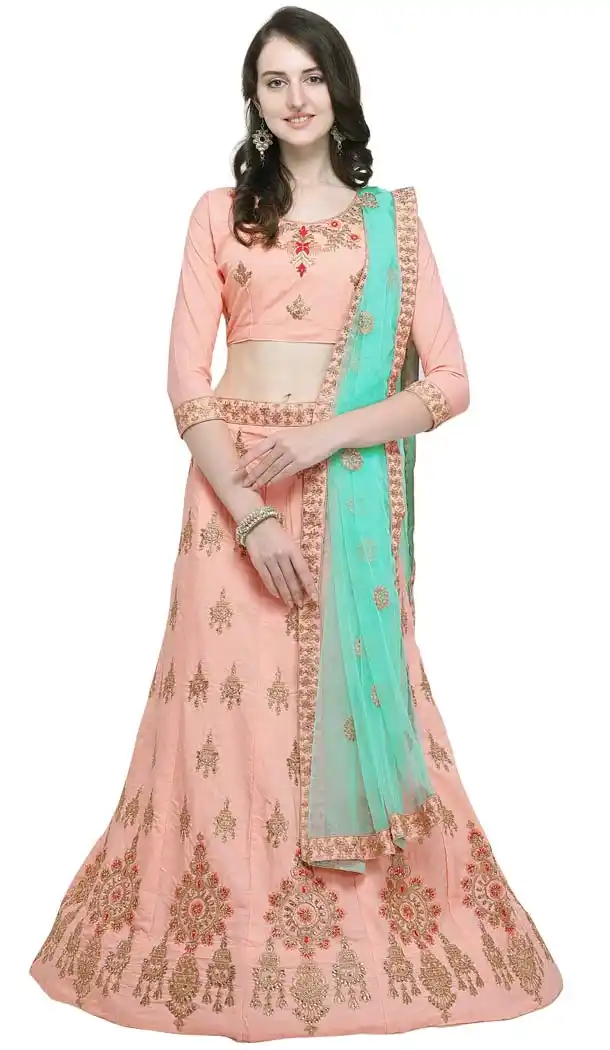 Embroidery Pink Color Satin Silk Traditional Chaniya Choli -424062081