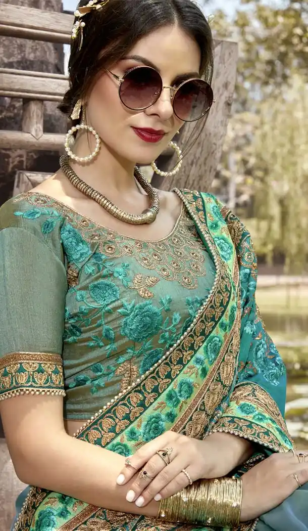 Turquoise Color Pure Georgette Designer Wear Saree -425662178