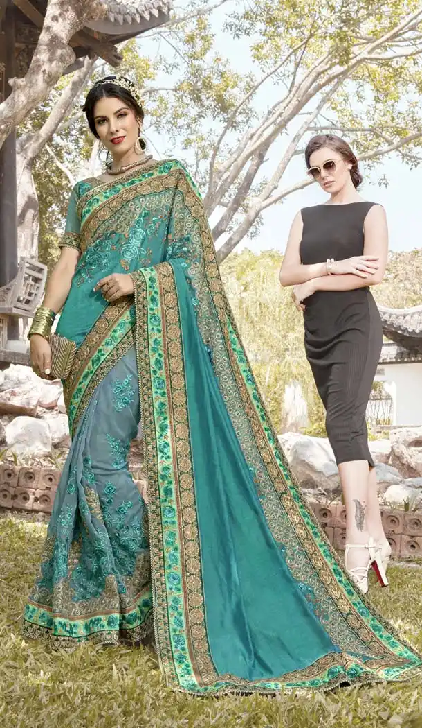 Turquoise Color Pure Georgette Designer Wear Saree -425662178