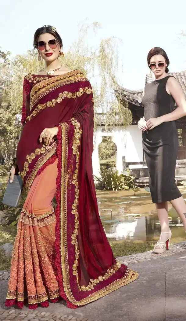 Maroon Color Pure Georgette Designer Wear Saree -425662179