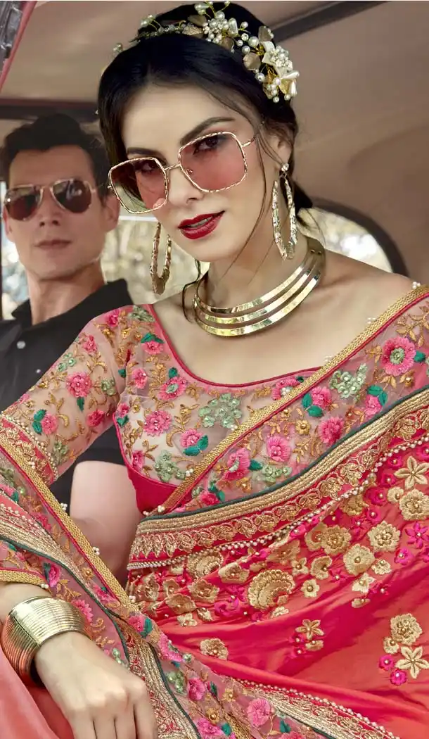 Red Color Pure Georgette Designer Wear Saree -425662181