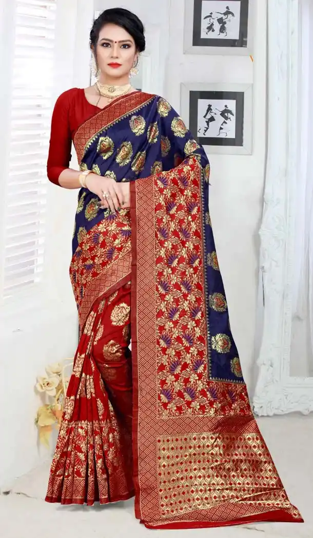 Red Color Silk Treditional Wear Woven Saree Blouse -426362236