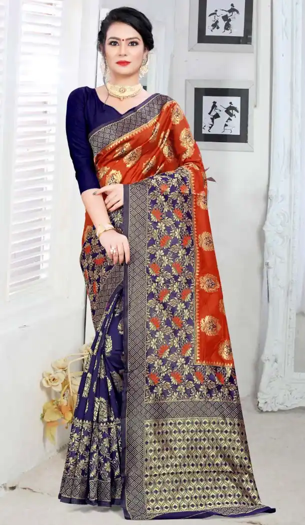 Blue Color Silk Treditional Wear Woven Saree Blouse -426362239