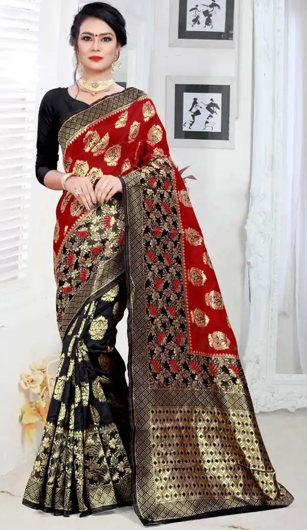 Orange Color Silk Treditional Wear Woven Saree Blouse -426362240