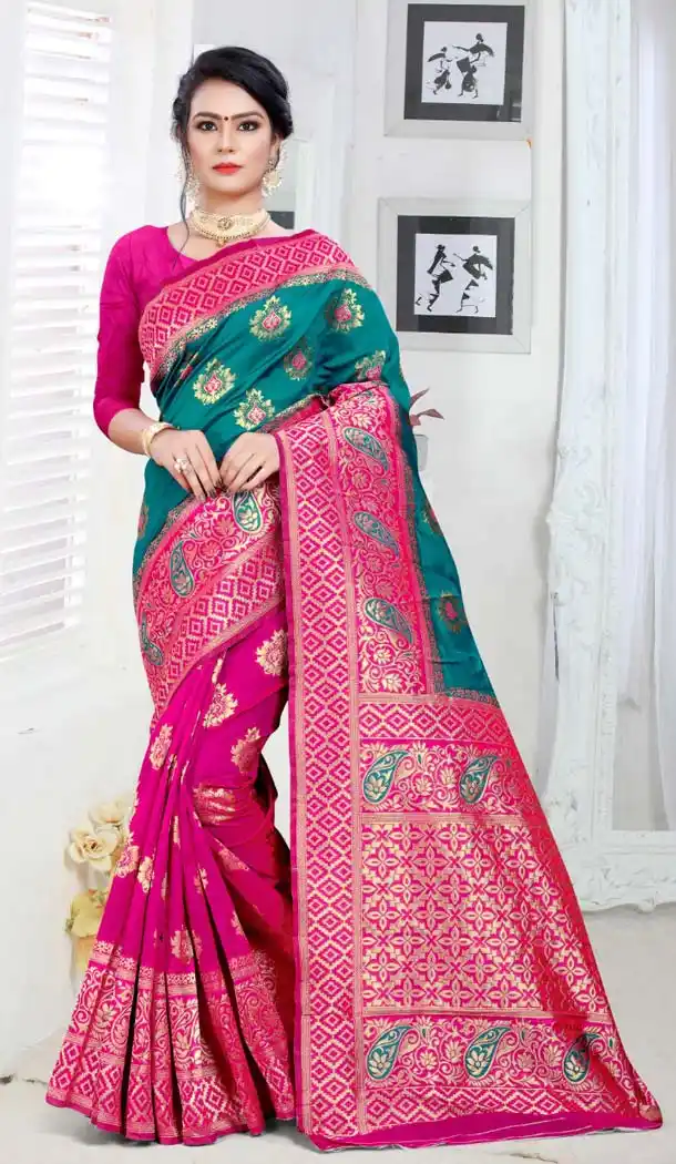 Alluring Pink Color Silk Treditional Wear Woven Saree Blouse -426362242