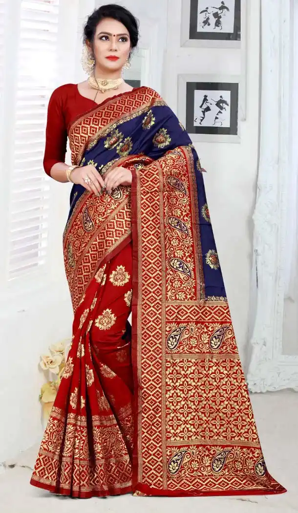 Captivating Red Color Silk Treditional Wear Woven Saree Blouse -426362243