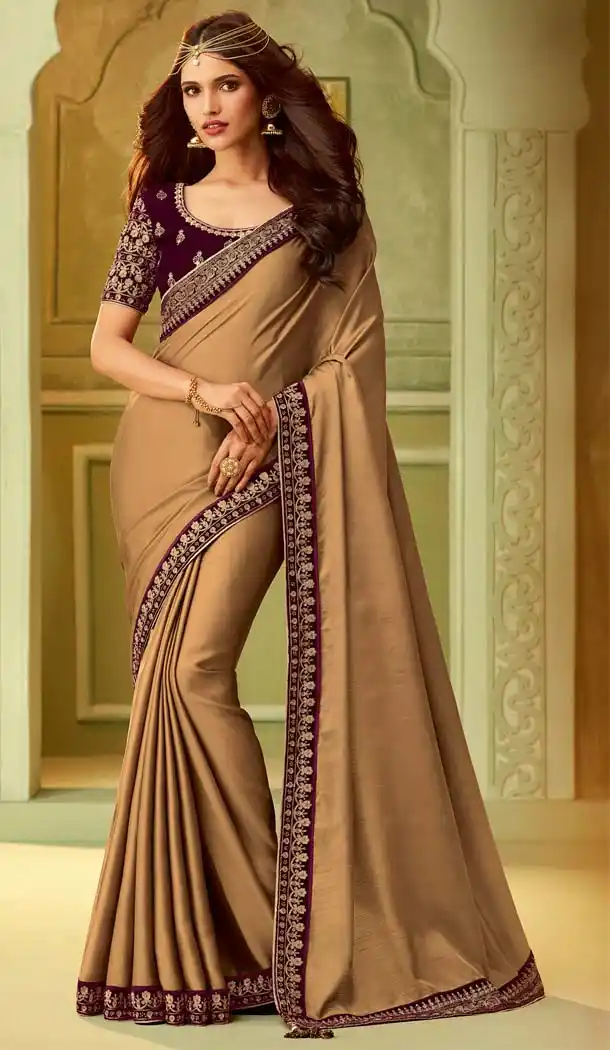 Gold Color Kiara Silk Party Wear Saree Blouse -583072534