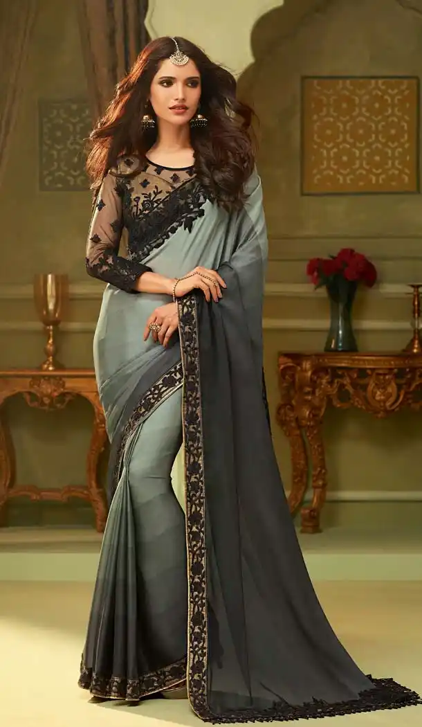 Grey Color Luxury Silk Party Wear Saree Blouse -583072537