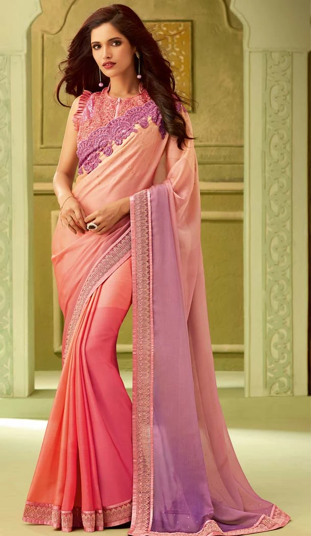 Rose Pink Color Luxury Silk Party Wear Saree Blouse -583072538