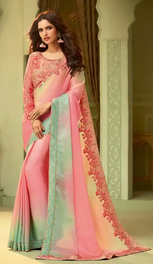 MultiColor Luxury Silk Party Wear Saree Blouse -583072541