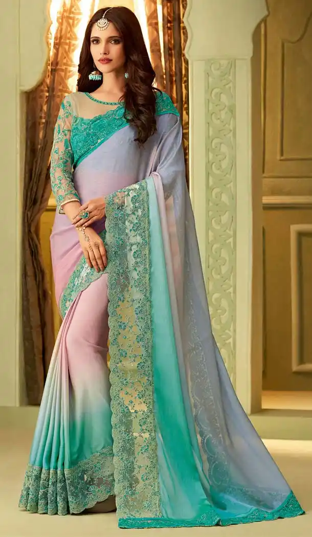 MultiColor Luxury Silk Party Wear Saree Blouse -583072547