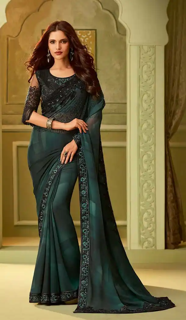 MultiColor Tubelight Georgette Party Wear Saree Blouse -583072548