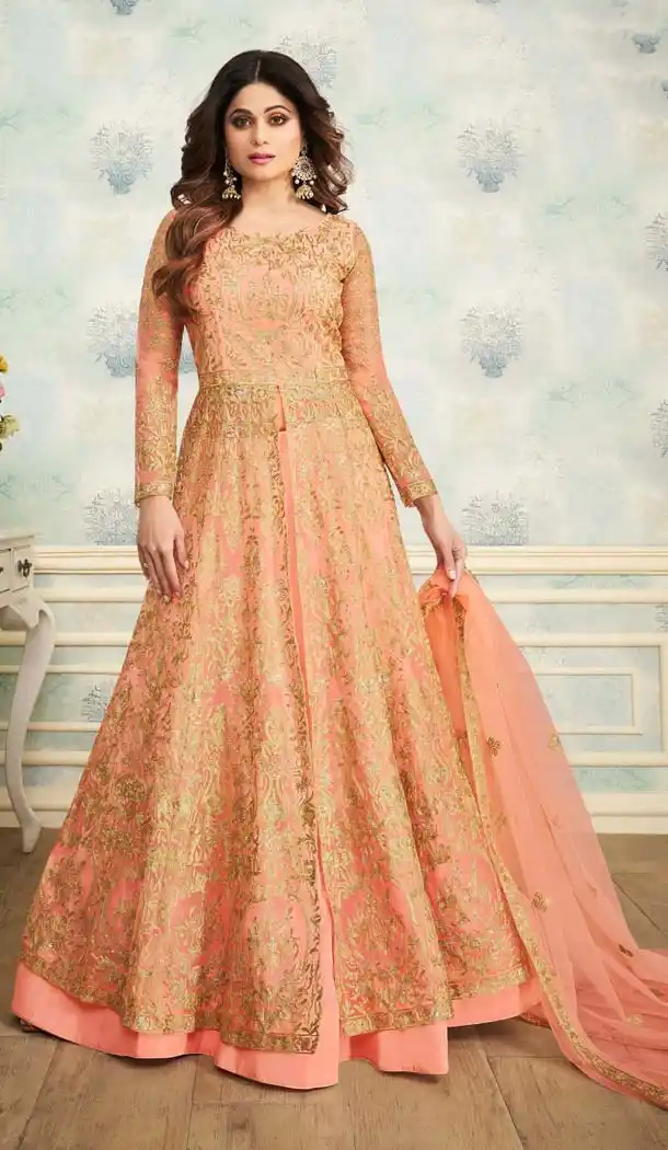Orange Color Heavy Butterfly Net Designer Anarkali Salwar Kameez -583472579