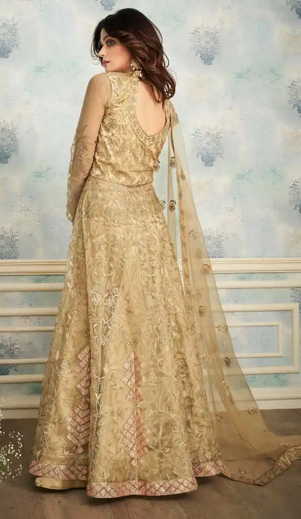 Golden Color Heavy Butterfly Net Designer Anarkali Salwar Kameez -583472580