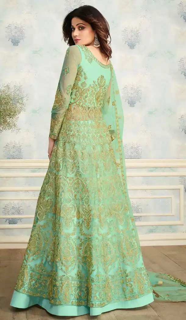 Light Green Color Heavy Butterfly Net Designer Anarkali Salwar Kameez -583472581