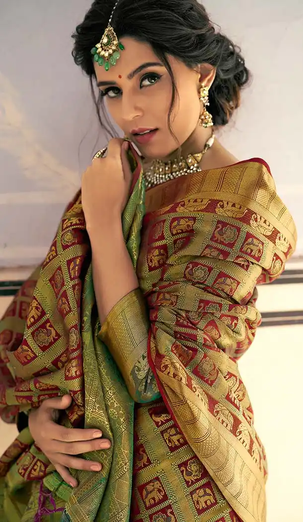 Green Color Banarasi Weaving Silk Treditional South Saree -583872605