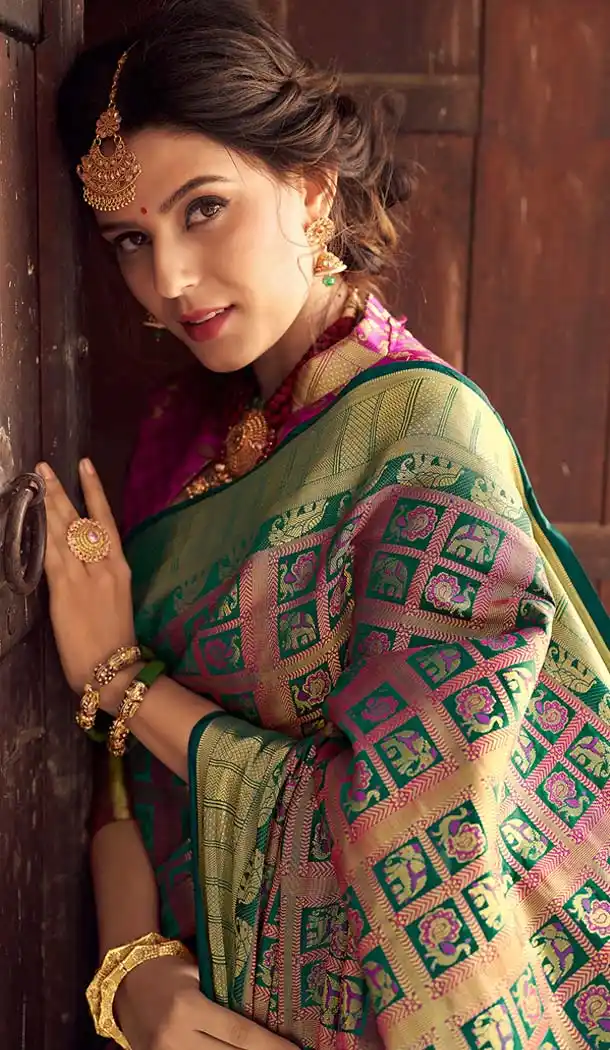 Rani Pink Color Banarasi Weaving Silk Treditional South Saree -583872606