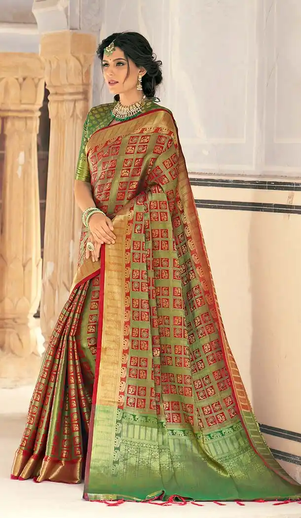 Green Color Banarasi Weaving Silk Treditional South Saree -583872608