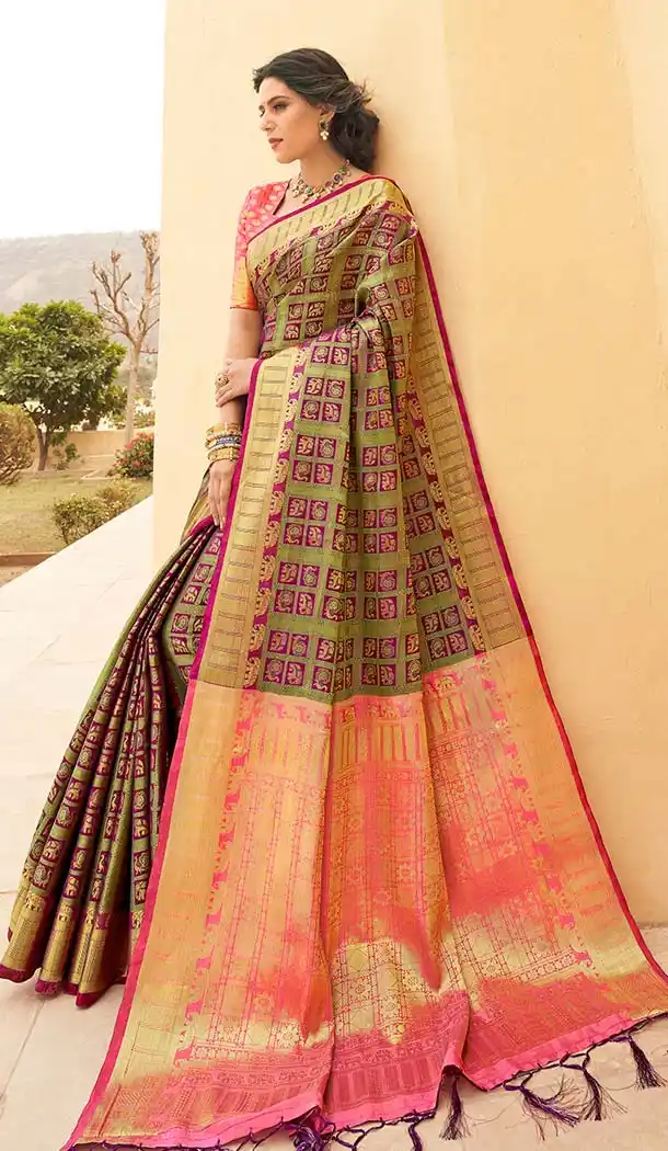 Pink Color Banarasi Weaving Silk Treditional South Saree -583872610