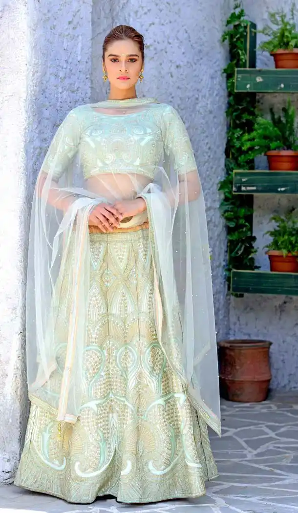 Mint Green Color Silk Designer Sangeet Ceremony Lehenga Choli -588473069