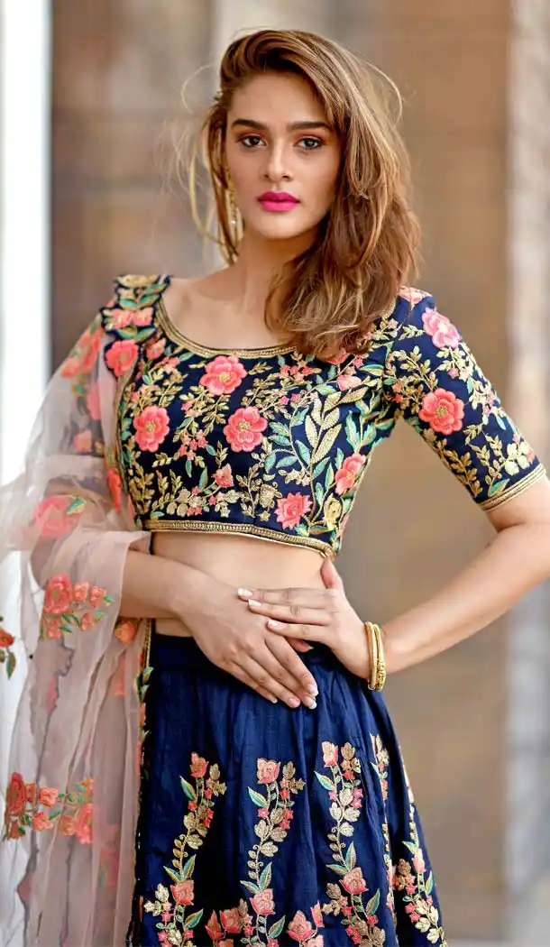 Navy Blue Color Silk Designer Sangeet Ceremony Lehenga Choli -588473070