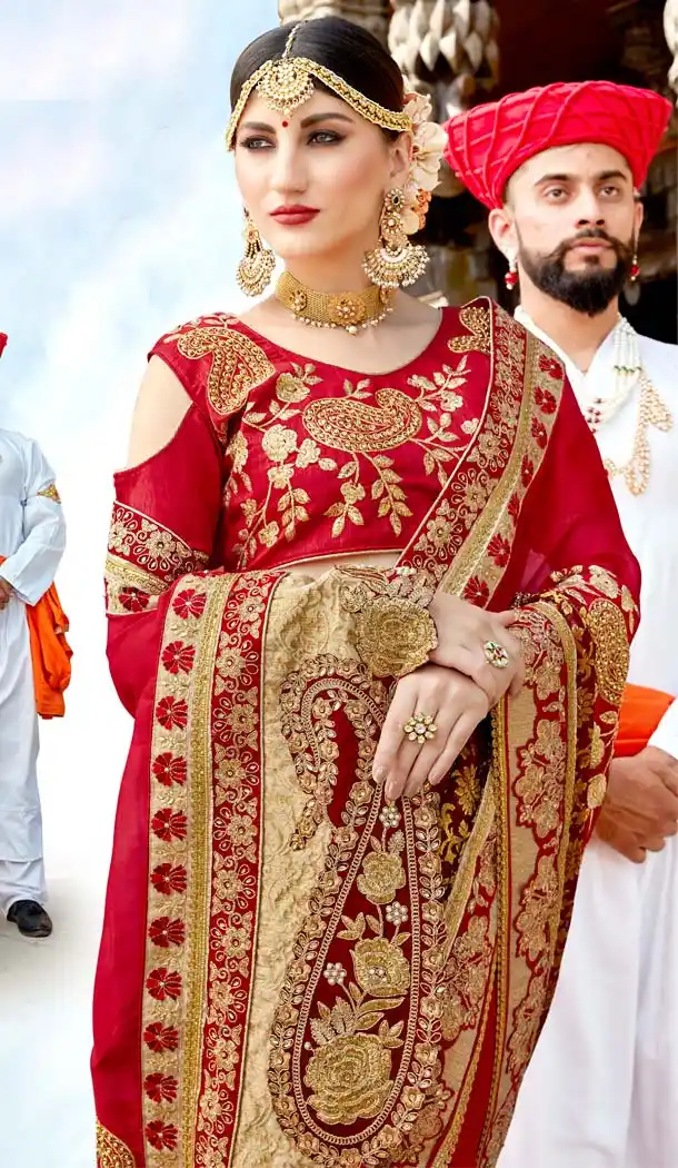 Rangoli Silk Red Color Designer Embroidered Treditional Saree -587873026