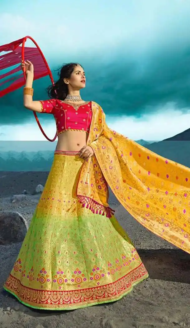 Yellow Green Color Silk Designer Wedding Lehenga Choli -426662264