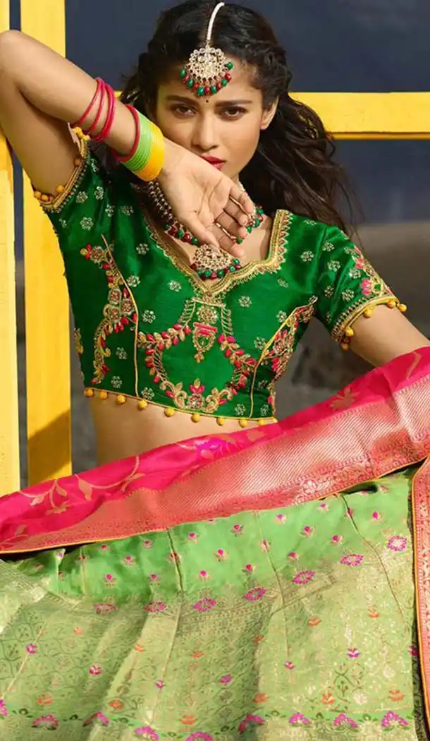 Green Color Silk Designer Wedding Lehenga Choli -426662266