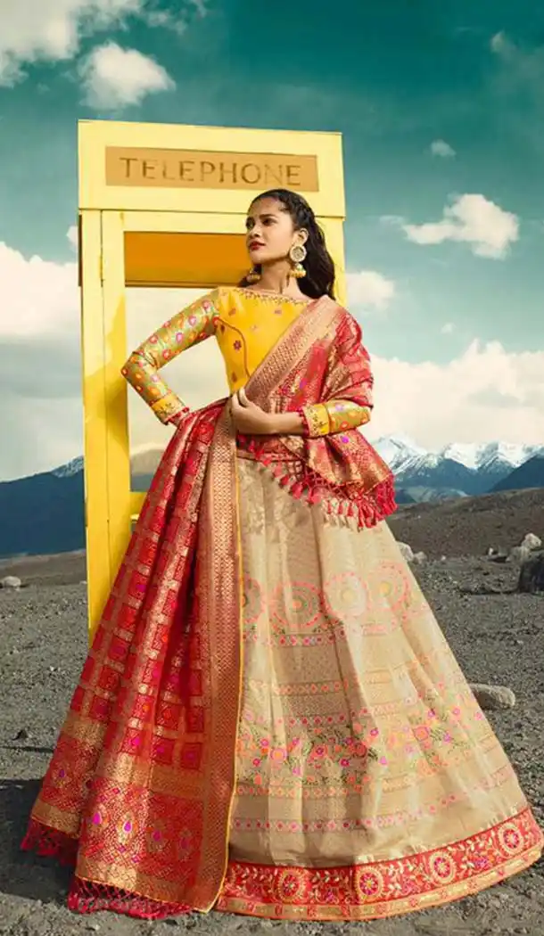 Beige Color Silk Designer Wedding Lehenga Choli -426662269