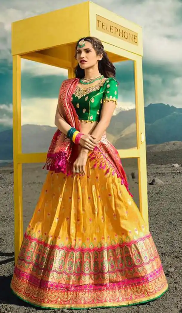 Designer Silk Yellow Color Wedding Lehenga Choli -426662271
