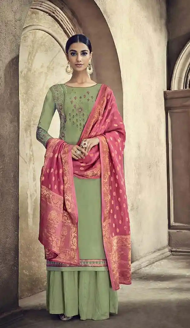 Pista Color Pure Viscose Cotton Silk Party Palazzo Suit -585572778
