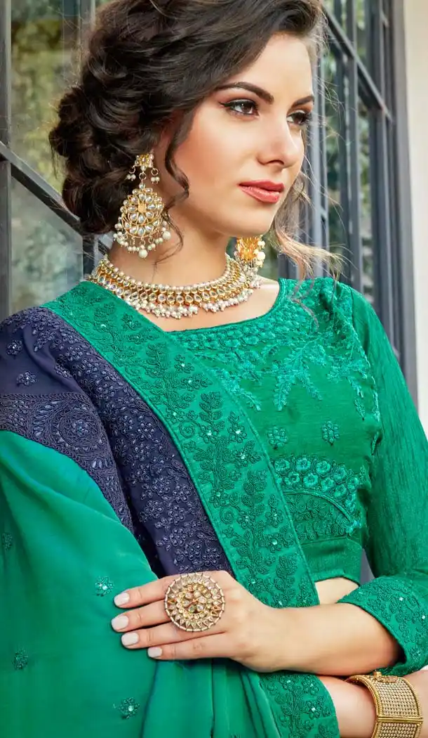 Green Color Art Silk Heavy Embroidred Sarees Blouse -586372832
