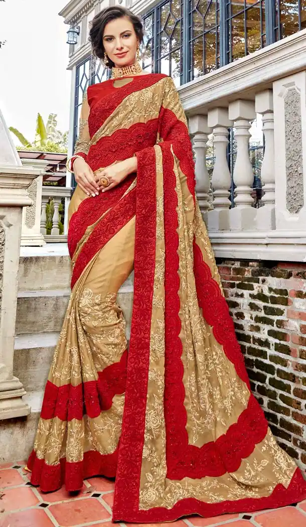Beige Color Art Silk Heavy Embroidred Sarees Blouse -586372833