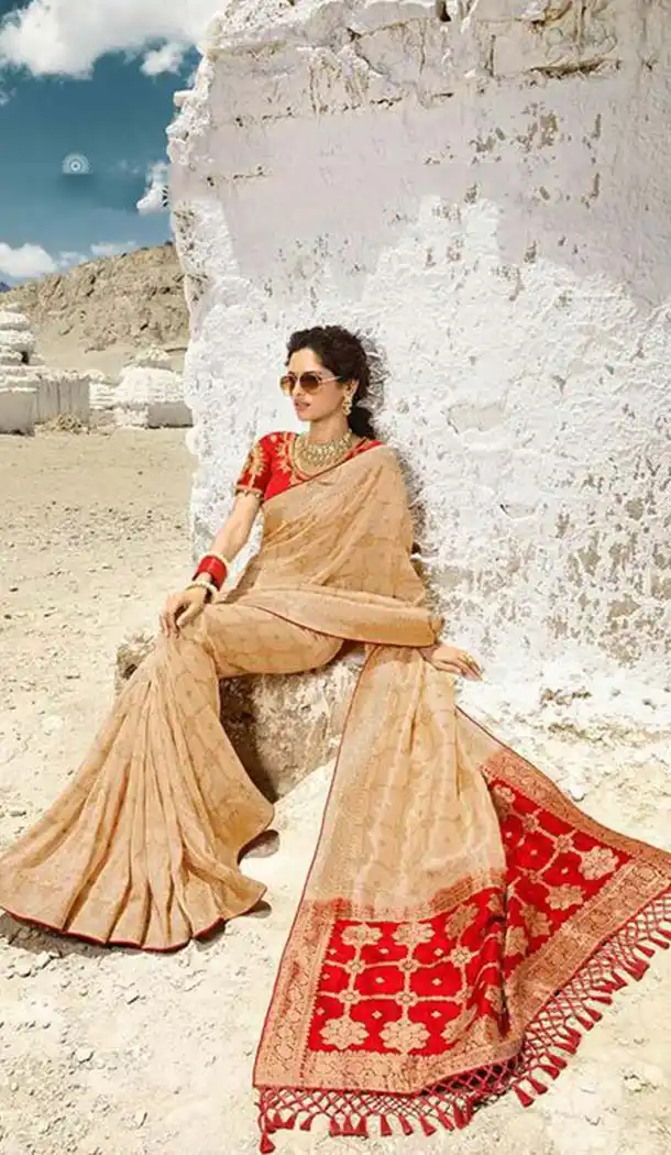 Beige Color Silk Embroidery Designer Sarees -426762277