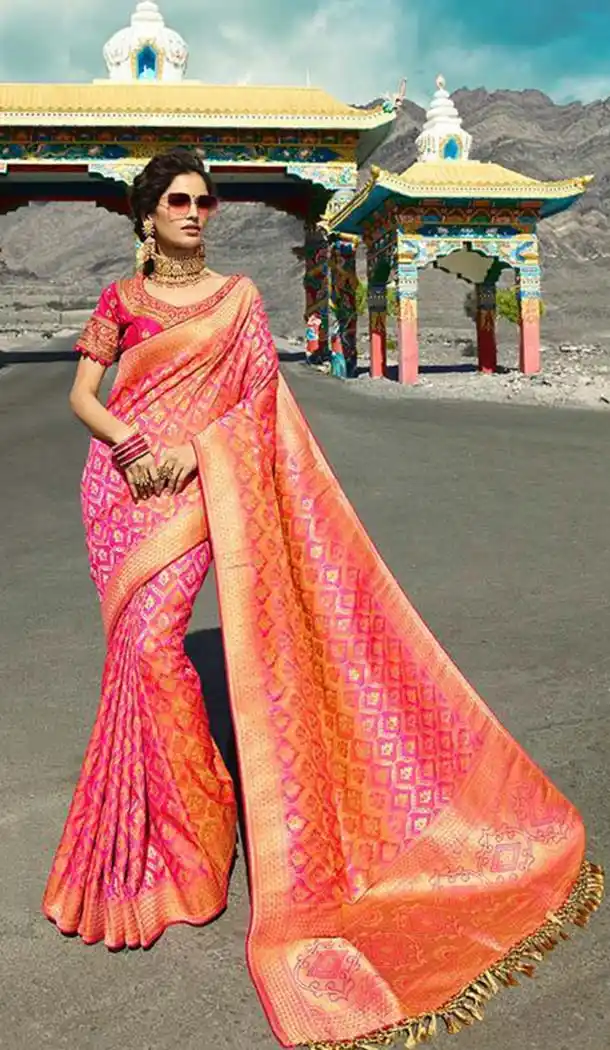 Unique Rani Orange Color Silk Embroidery Designer Sarees -426762284
